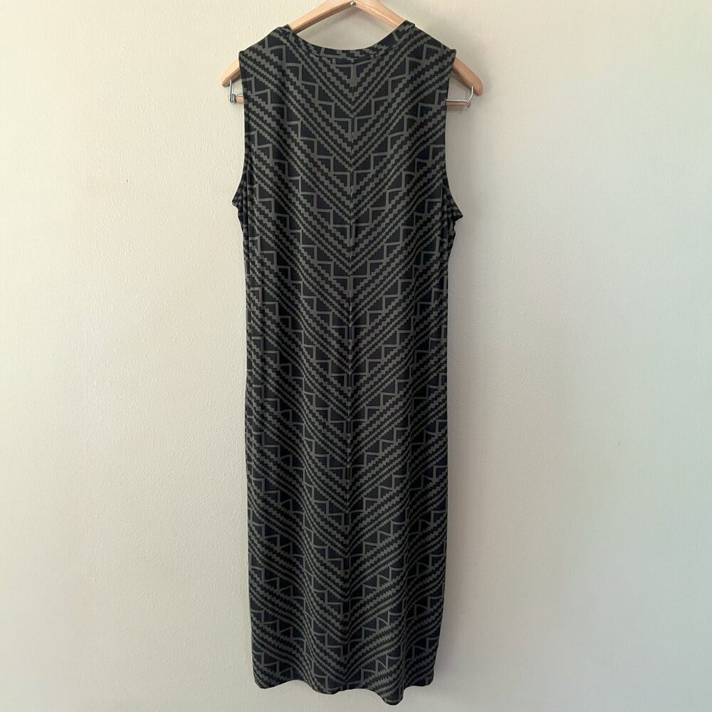 Army Green and Black Sleeveless Midi Body Con Dress Size L Grunge Western - Picture 2 of 4